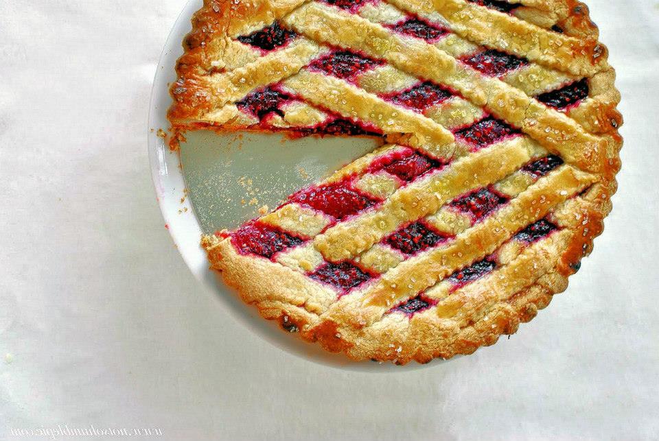 Raspberry pie with a slice eaten